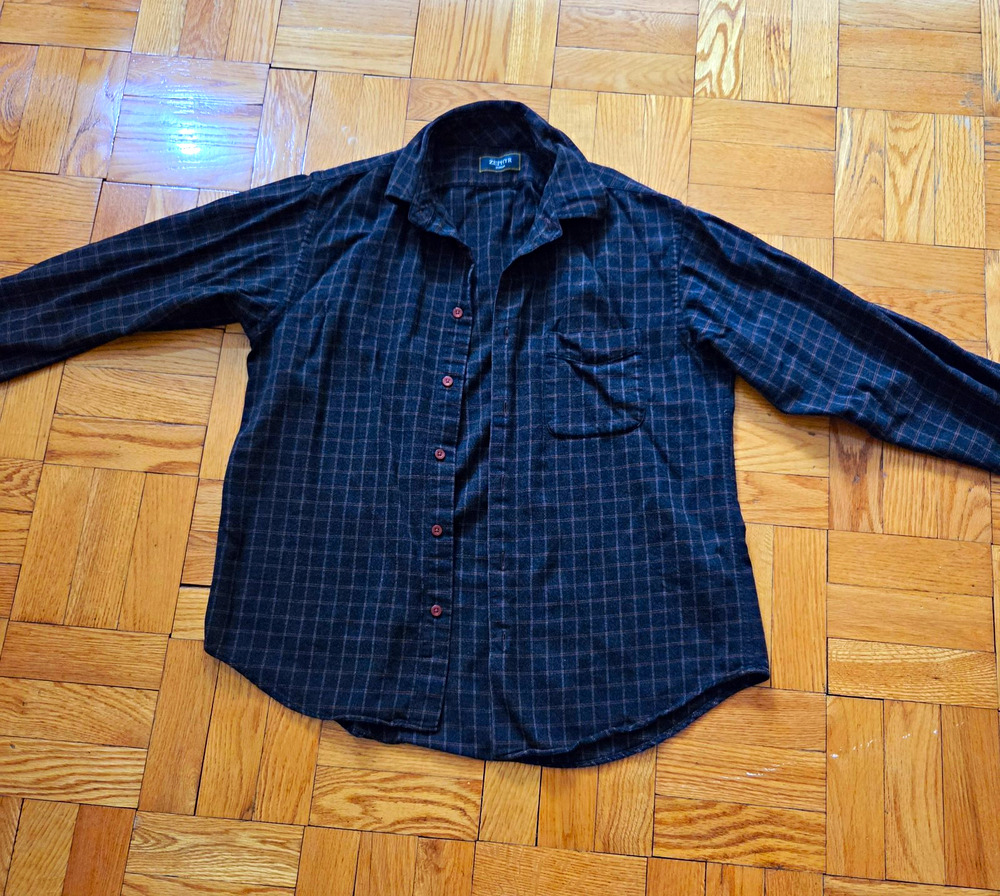 Zephyr Mens Black Plaid Long Sleeve Button Up Shirt Point Collar Pocket S/M